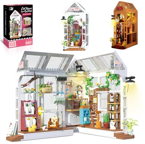 Cabeeskii Booknook - Set di casa di fiori con LED, blocchi di costruzione, regalo per adulti, ragazzi e ragazze dagli 8 anni in su
