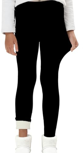 Girls Fleece Lined Leggings Thermal Tights Winter Kids Cotton Trousers Pants Thickened Warm Children High Waist Thermal Leggings Athletic Black 130