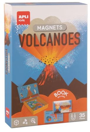 APLI Kids 20140 - Gioco magnetico educativo vulcani - Tavola con 35 pezzi magnetici e schede esplicative - Riciclato per bambini a partire da 5 anni