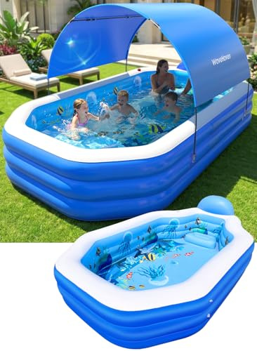 2026 Inflatable Pool with Canopy, Large Inflatable Pool for Kids,Adults, Blow Up Pools with Seats,Oversize Thickened 118x75x22Inflatable Swimming Pools, Kids Pool for Backyard,Ocean Theme-Blue