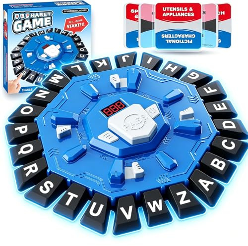 Gioco di Parole Frenetico - Gioco da Tavolo in Modalità Doppia con Timer, 24 Tasti con Lettere e 35 Carte, per Bambini 3+ Anni e Adulti, 2-8 Giocatori, Ideale per Giochi di Famiglia e Feste (Blu)