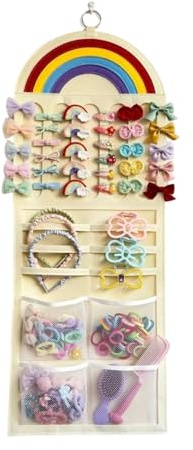 Organizador de pinzas para el pelo, soporte de almacenamiento de pared de tela, lazos y colgador de accesorios, ventaja de construcción de tela duradera, función de organización conveniente, diadema