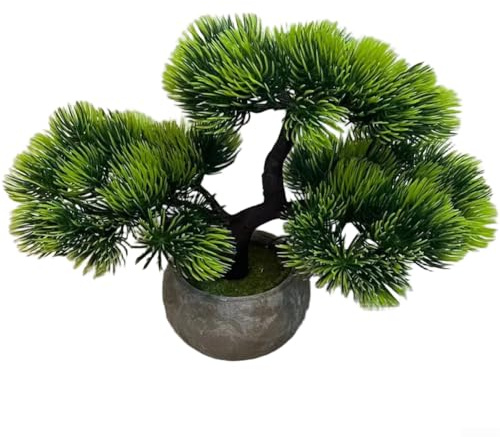 Árbol bonsái artificial en miniatura de 22 cm, planta de pino artificial en maceta para decoración de escritorio, vegetación sintética de bajo mantenimiento, arbusto en maceta de plástico para estante