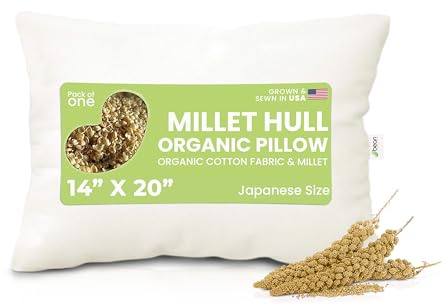 Bean Products Almohada Japonesa de Cama de 14 x 20 Pulgadas para Dormir, Relleno de mijo orgánico con Tela de algodón orgánico, Almohada Suave para la Cabeza, respetuosa con el Medio Ambiente