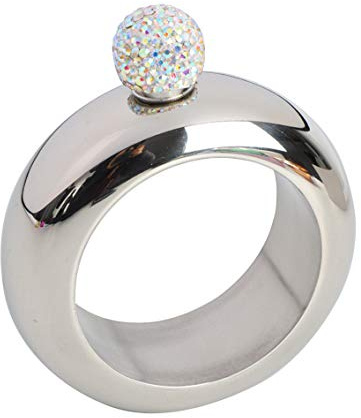Comfysail 3.5oz Smooth Stainless Steel Portable Bracelet Hip Flask for Storing Whiskey/Alcohol (Silver + Rhinestones Lid)