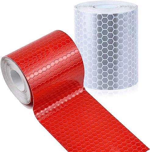 Reflektorband Selbstklebend Klebeband,2 Rolle 5cm*3m XCOZU Hohe Intensität Reflektoren Sicherheit Warnklebeband,Reflektierendes Band Straße Transport Anlagen Sicherheitserinnerung, Weiß und Rot
