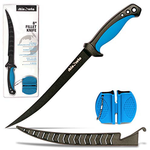 Rhinoreto Fillet Knife for Fish - Razor Sharp G4116 German Stainless Steel Blade, 8 Inch Professional Filleting & Boning Knife with Non-Slip Handle, Protective Sheath & Sharpener