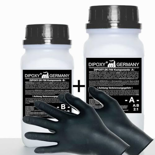 7,5kg Epoxidharz 2K Harz + Härter + Handschuhe EP Laminierharz in Profi Qualität Glasklar und geruchsarm Gießharz Epoxy UV Stab. für Holz Tisch Boden Aquarium Terra Formenbau GFK DIPOXY-2K-700