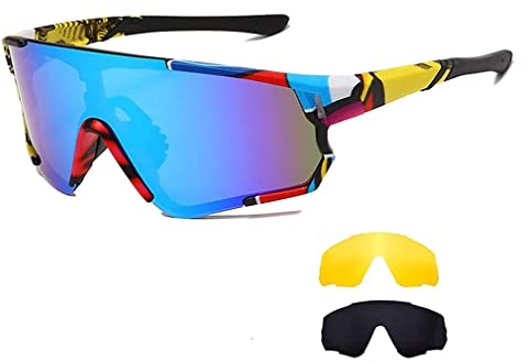 Long Keeper Fahrradbrille, Sportbrille Radbrille UV400 Schutz mit 3 Wechselobjektiven, Polarisierte Sport Sonnenbrille Herren Damen für Rennrad MTB Fahrrad