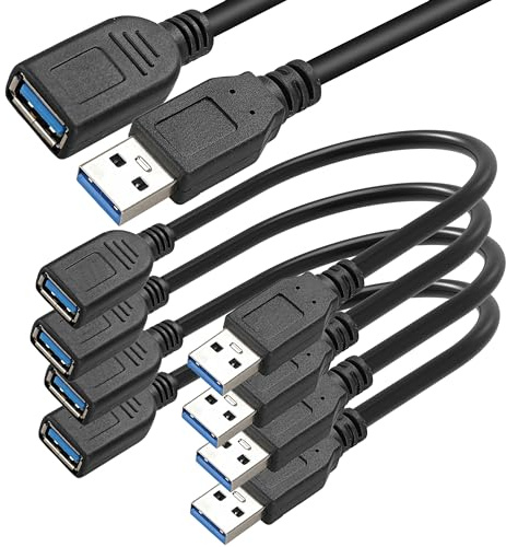 SaiTech IT 4 Pack 15cm USB 3.0 Male A to Female Extension Cable Black