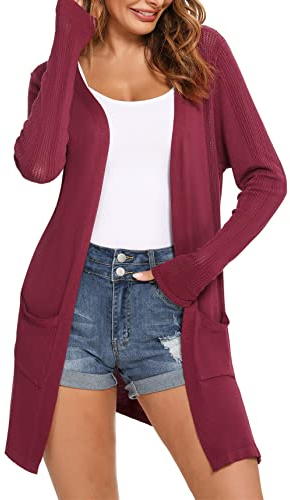 Totatuit Damen Leichte Strickjacke Langarm Strickpullover Vintage Klassisch Cardigan Casual Einfarbig Strickmantel Freizeit Strickjacke Outerwear