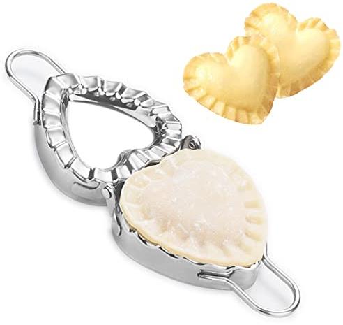 MGGi Heart Shaped Ravioli Mold Pierogi Dumpling Maker, Stainless Steel Goya Empanada Press Mold, Ravioli Mould Crimper, Wraper Dough Cutter - for Small Pie Ravioli Chinese Dumpling Pastry, Silver