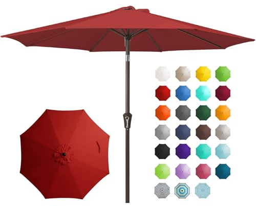 JEAREY 9FT Outdoor Patio Umbrella Outdoor Table Umbrella with Push Button Tilt and Crank, Market Umbrella 8 Sturdy Ribs UV Protection Waterproof for Garden, Deck, Backyard, Pool (Red)