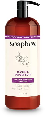 Soapbox Biotin Shampoo, Biotin & Collagen Super Fruit Shampoo for Thin, Fine, Thinning Hair | Volumizing & Repairing to Promote Hair Growth, Strength, Fullness, 1 Liter Pump Bottle