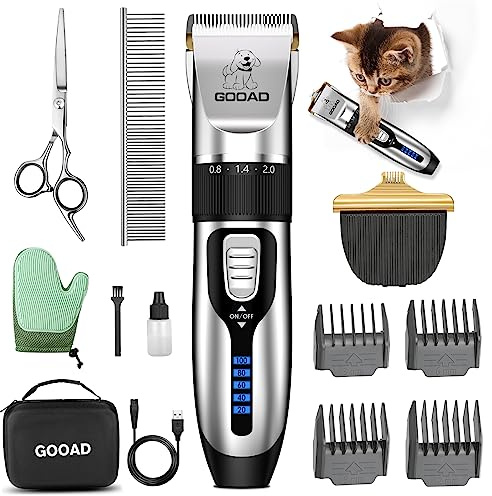 Gooad Cordless Cat Clippers for Matted Hair Low Noise Cat Grooming Kit | Quiet electric cordless sliver trimmer with paw trimmer,for long matted hair,fits cats&dogs,rechargeable for pet grooming
