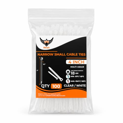Small Zip Ties 4 inch Clear, 18lb Strength, 100 pack UV-Resistant, Self-locking PA 66 Nylon Small Cable Ties for Home, Office, Garden, Cable Management by Nirah