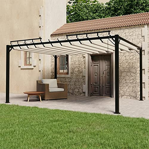 Homgoday Lamell pergola 3 x 4 m kräm i tyg och aluminium, hopfällbart trädgårdslusthus för trädgård balkong terrass