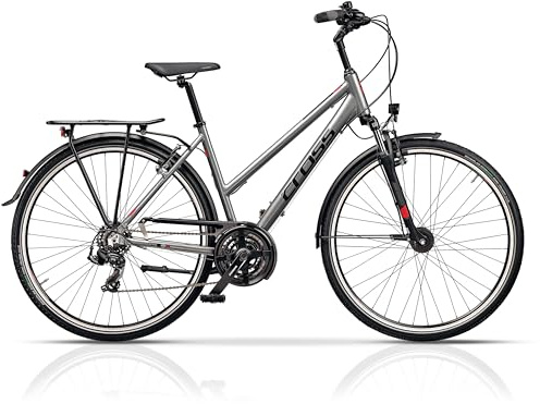 Airtracks 28 Zoll Damen Trekking Fahrrad Area Lady Trekkingbike City Bike 21 x Gang Shimano RD- TY500 SGS Silber - Rahmenhöhen 44cm 48cm 52cm - Modelljahr 2023 (44cm (Körpergröße 150-165cm))