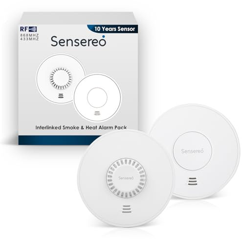 Sensereo Détecteur de Fumée et Chaleur | Batterie Scellée 10 Ans | Pack de Détecteurs Interconnectés pour la Maison (1 Détecteur de Fumée & 1 Détecteur de Chaleur)