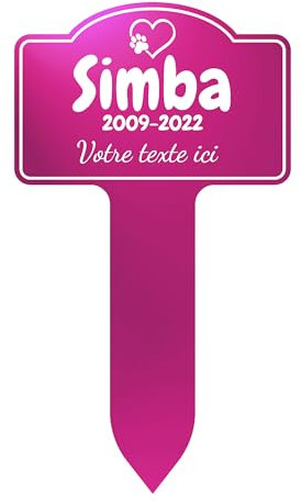 GRAVURE CONCEPT Plaque Funéraire pour Animaux - Stèle Commémorative Personnalisable PVC (Chien/Chat etc) - (Modèle 2 / Rose Texte Blanc)
