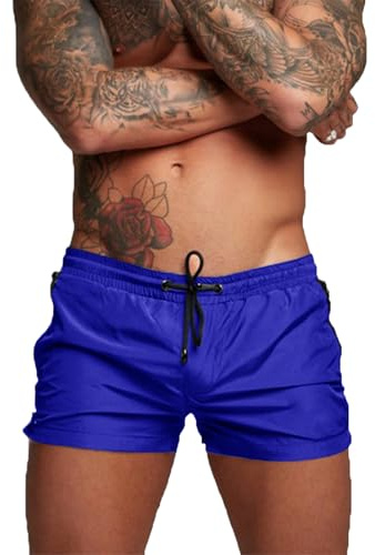 TMEOG Badehose für Herren Schnelltrocknend Badeshorts Kurz Herren Badehose Männer Schwimmhose Boxer Kurze Hose Schwimmshorts mit Reissverschluss(Saphirblau, XL)