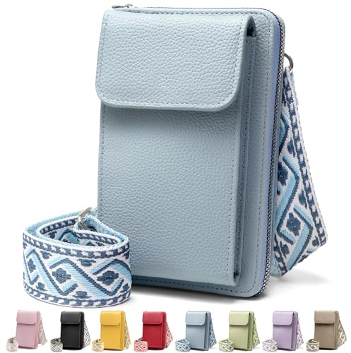 DBPBToU Pochette Téléphone Portable, Sacoche Femme Bandoulière avec Bandoulière Réglable, Sac Téléphone Portable Femme Portefeuille en Cuir PU pour Téléphone 7'' (Bleu)