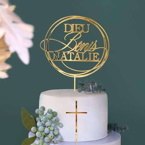 Décoration de gâteau personnalisée avec nom et croix, 17 couleurs, décoration de gâteau de baptême pour première communion, fête prénatale et fête d'anniversaire (style 1)