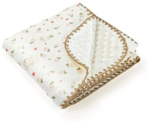 Couverture double face pour bébé 100 % mousseline de coton et polaire à pois - Couverture ultra douce pour nouveau-nés, bébés, filles et garçons - Design respirant double texture pour dormir
