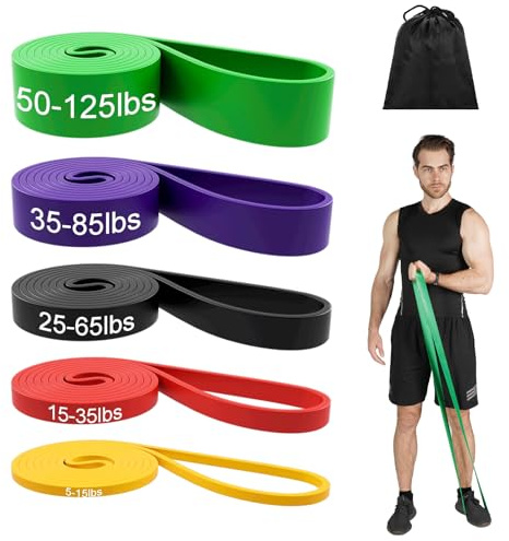 JINPALAY Bandas Elásticas Musculación [Set de 5] – Gomas Elásticas Fitness, Cintas de Ejercicio 208cm, 5 Niveles (5-125LB) para Crossfit, Calistenia, Yoga, Fisioterapia, con Bolsa de Transporte