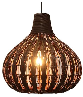 con Paralume Mano, lampadario Intrecciato Cesto di Vimini Beige, Lampada a Sospensione in Rattan Naturale per Cucina, Soggiorno, Sala da Pranzo (Marrone, 23,6 Pollici)