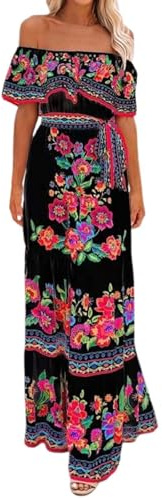 Abito Lungo Senza Spalline Lungo Bohemian da Donna Bohemian Abito Senza Spalline con Stampa Floreale Estiva Vestito da Donna Senza Maniche Vestito Casual Estivo Scollo a v per Spiaggia e Cocktail