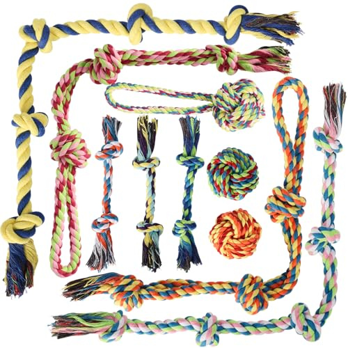 Aitmexcn Dog Rope Toys for Small Dogs，10 Pack Cotton Durable Chew Toys | Rope Teething Toys for Tug of War and Interactive Play, Washable Knot Dog Toy for Dental Care & Anxiety Relief，Indoor/Outdoor