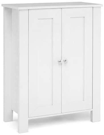 Multigot Bathroom Storage Cabinet (White) | Freestanding Storage Cupboard with Double Doors, Wooden Floor Cabinet Organizer Unit for Bathroom Living Room Hallway