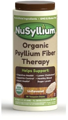NuSyllium Psyllium Husk Powder USDA Organic, 21 Oz, Dietary Fiber Supplement with Brown Sugar, Helps Promote Digestive Health* Unflavored, 85 Servings