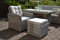 bomey Ottoman und Rattansessel Outdoor Indoor - Rattan Gartenmöbel Set Manhattan 2-Teilig, Gartensessel Grau + Hocker + Polster Beige, Polyrattan Lounge Sessel Garten, Terrasse und Wintergarten