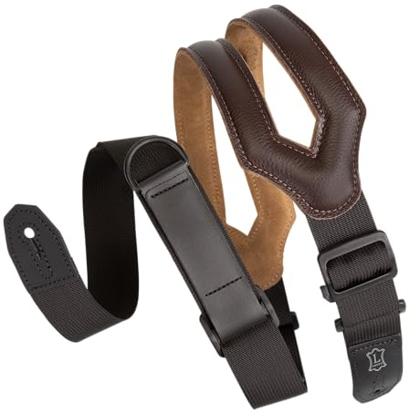 Levy's Leathers Right Height gitarrrem med RipChord Quick Justment Technology; 7,6 cm bred ergonomiskt vadderat läder – mörkbrun (MRHSS-DBR)