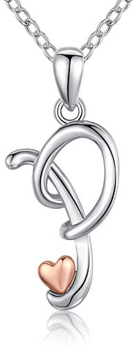 CELESTIA Letras P Colgantes Iniciales Collar con Inicial y Corazon Colgantes Mujer Plata 925 Collar Personalizado Regalo Mujer 50 Años, Regalos de Reyes para Mujer