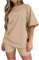 EMATOP Sommer Kurzarm Top Shorts Set für Damen Casual Freizeitanzug Rundhals Einfarbig Lose Sportbekleidung Zweiteiler Briefdruck Jogginganzug Outfits Kleidung Streetwear