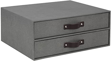 Bigso Box of Sweden Mini Schreibtisch-Organizer für Dokumente und Büromaterial – Schreibtisch-Organizer mit 2 Schubladen – Aufbewahrungsbox mit Schubladen aus Holzfaser und Papier – Grau