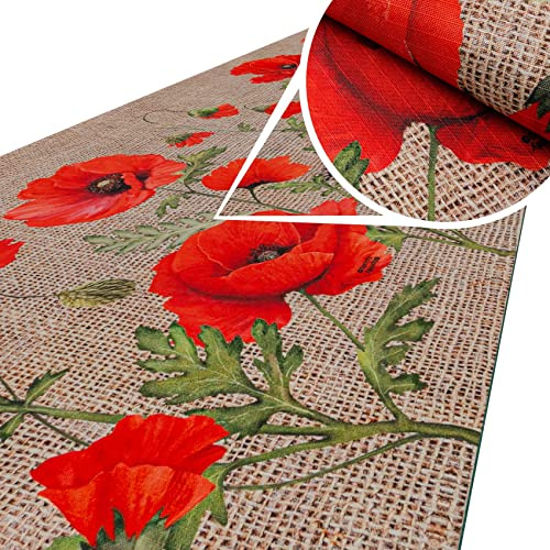 Anro - Tapis de cuisine - Antidérapant et lavable - Fleurs de pavot - 120 x 52 cm