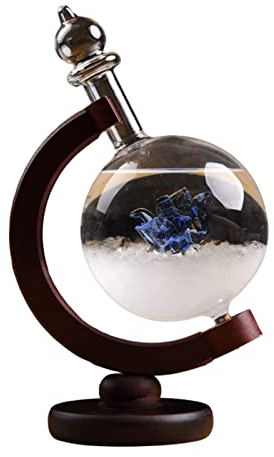 FIYSON Station Météo en Verre Tempête Bouteille De Prévisions Météo, Tempête Baromètres De Verre avec Socle en Bois Convient pour Le Bureau À Domicile Décoratif Mignon pour Le Bureau À Domicile (bleu)