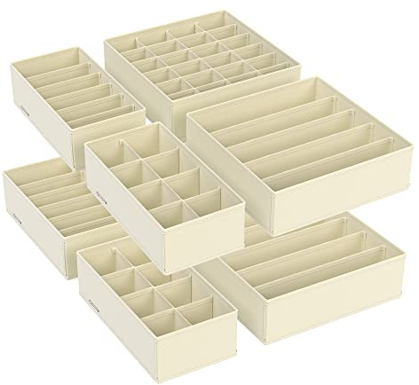 SONGMICS Unterwäsche-Organizer 8er Set, Schubladen-Organizer faltbar, Ordnungssystem Kleiderschrank, Aufbewahrungsbox Schrank, Stoffboxen Aufbewahrung, für BHs Socken Krawatten, beige RUS008M01