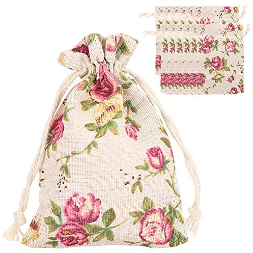 50 Pezzi Borsa con Coulisse in Juta, 50 Pezzi Fiore #8209 Motivo Sacchetto di Imballaggio per Gioielli Sacco di Iuta Tela di Sacco Giorno di Natale Forniture per Feste di Nozze