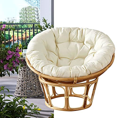 Rotondo Poltrona Papasan Cuscino Morbido Rimovibile Appeso Egg Chair Pad Poltrona Rotonda in Rattan Girevole Cuscino da Pavimento per Esterni(Nessuna sedia),per Interni Ed(Size:140x140cm,Color:Bianco)