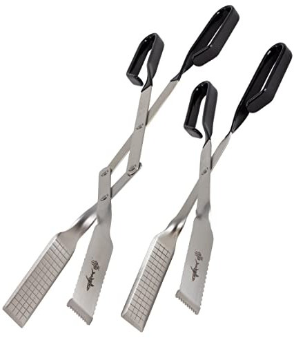 Shark BBQ Tongs for Steaks, 2-Pack 17 & 13 Professional Kitchen and Outdoor Grilling Utensil Set, by Shark BBQ Grill Tongs -(Black)