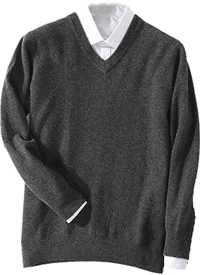 Suvoiier Maglione da Uomo in Cashmere Pullover da Uomo Autunno Inverno Caldo Maglioni Classici con Scollo A V Maglione da Uomo in Jersey Maglione da Uomo Dark gray9 M