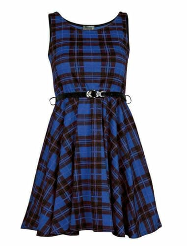 Tease Womens Sleeveless Belted Tartan Check Print Skater Flared Dress size UK 8-26 (Blue Tartan, 18)