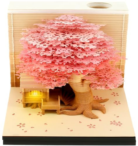 Blocco note 3D 2024 per calendario da tavolo, 3D, carta da intaglio regalo, decorazione per desktop, segnalibro, blocco note artistico 3D, scultura di carta creativa, regalo fai da te (rosa)
