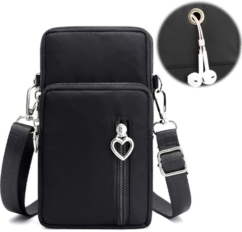 HENGBIRD Cross Body Bag,Women Crossbody Mobile Phone Bags Pouch with Adjustable Strap,Anti Theft Crossbody Multi-Compartment Passport Bag Black Small Handbag Phone Purse for Women Girl