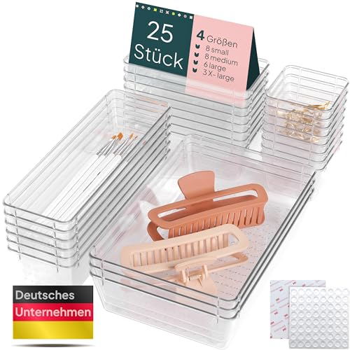 uandu Schubladen Organizer 25er Set - Schreibtisch, Küchen, Schminktisch & Badezimmer Organizer - Schubladentrenner